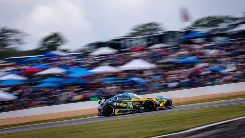 Lone Star Racing No. 80 Mercedes-AMG GT3 passes Road Atlanta grandstands