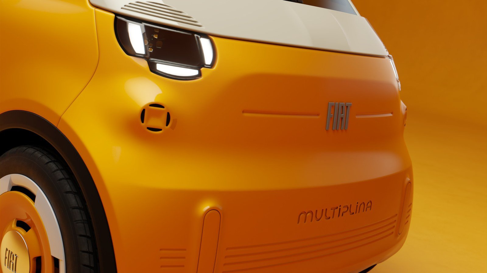 Close-up of Fiat Multiplina headlight, nose trim, and Multiplina lettering