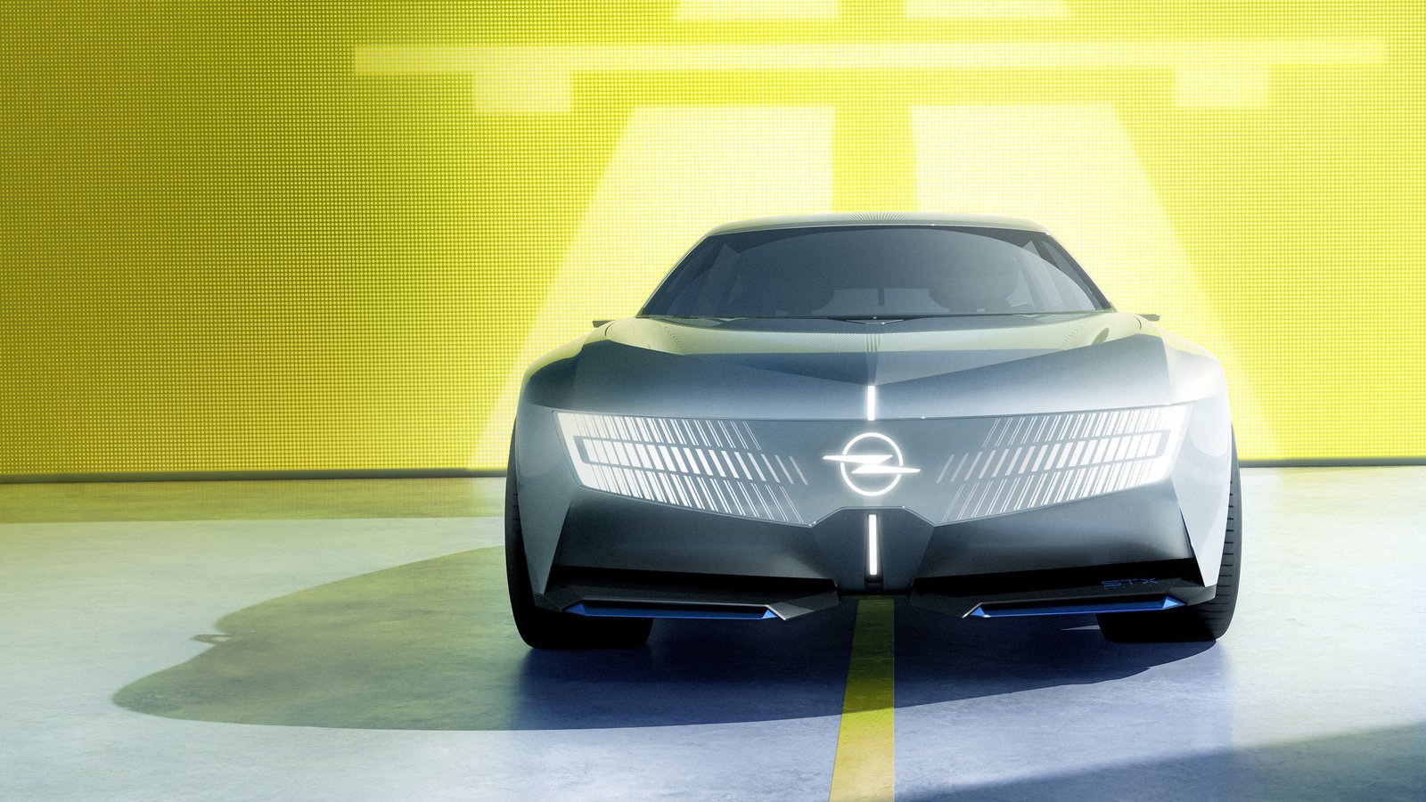 Opel STX Concept front view with illuminated Vizor and logo