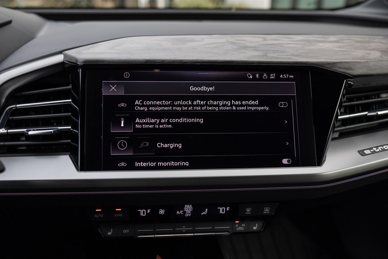 Audi Q4 e-tron touchscreen showing charging settings