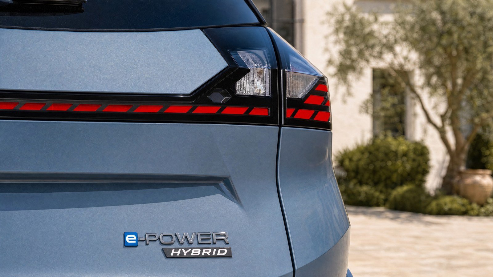 e-Power Hybrid badge on the tailgate of the 2027 Nissan Rogue Hybrid