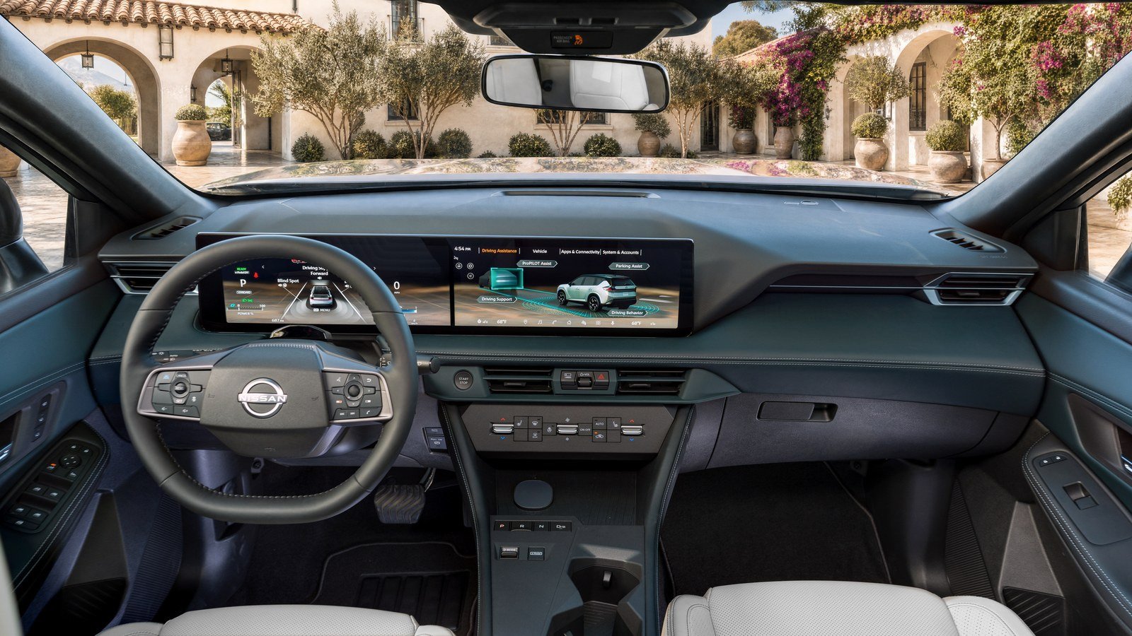 2027 Nissan Rogue Hybrid dashboard with dual widescreen displays
