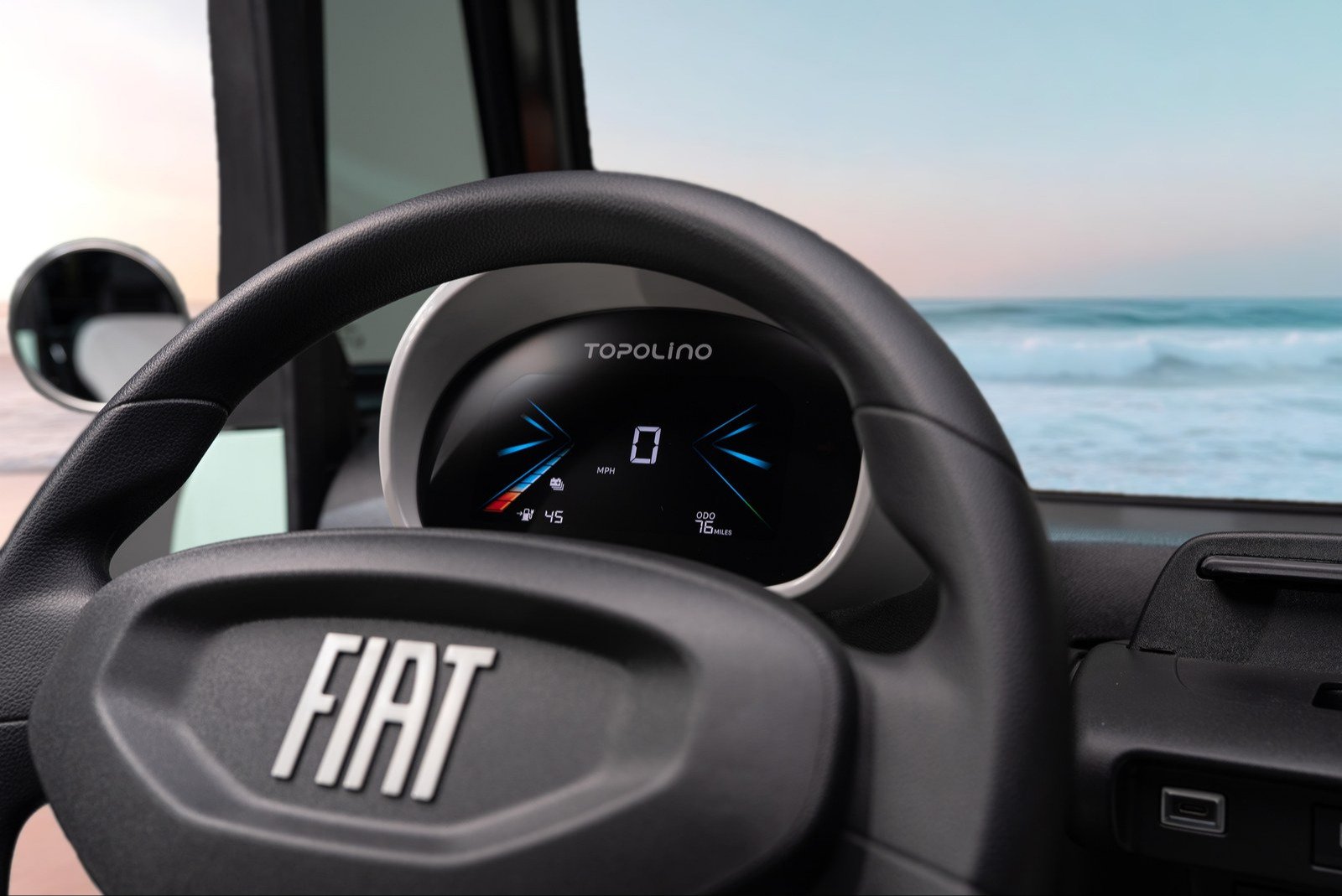 Fiat Topolino steering wheel and digital instrument display