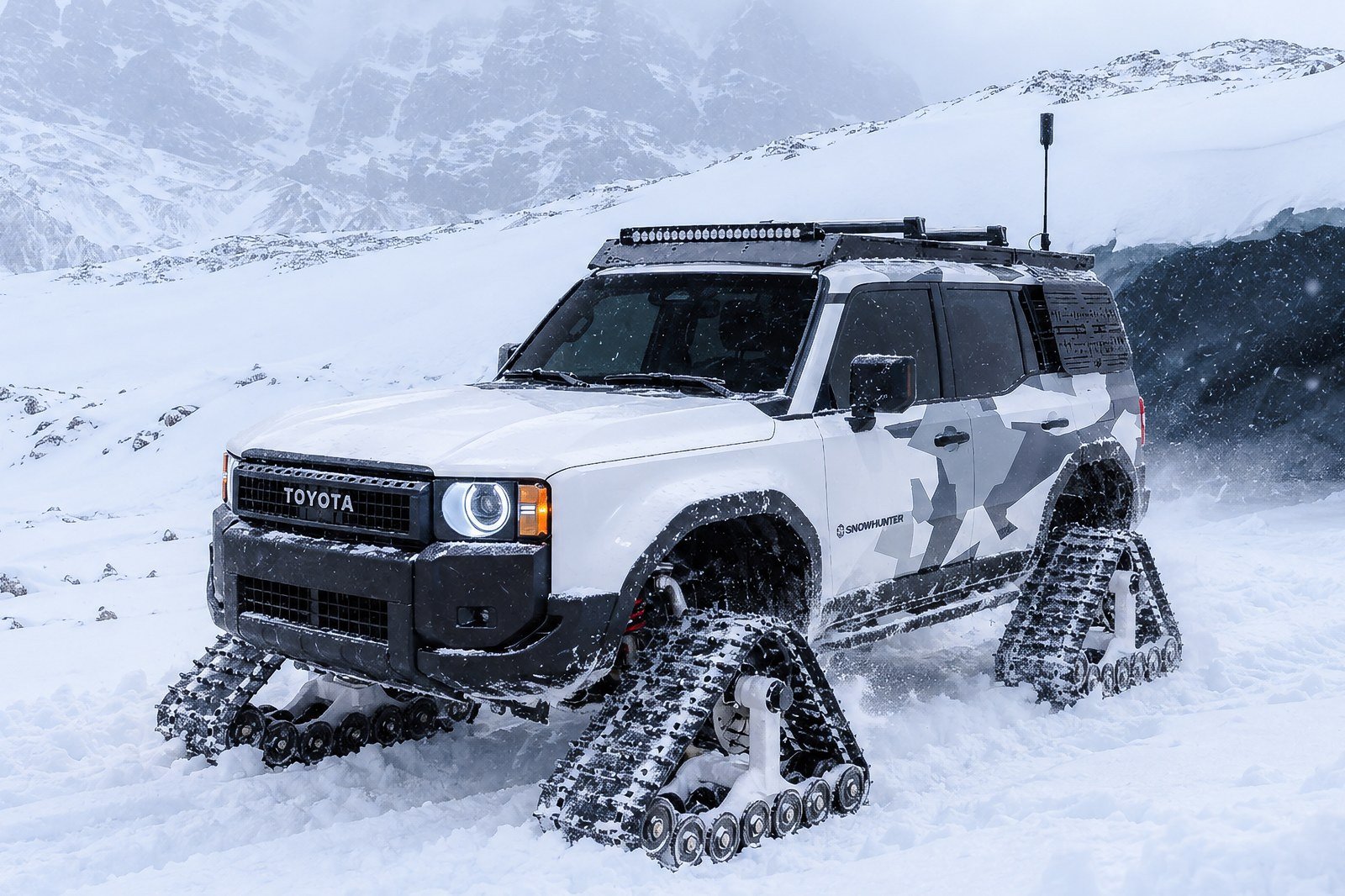 Toyota Land Cruiser Snowhunter concept on tracks in deep snow