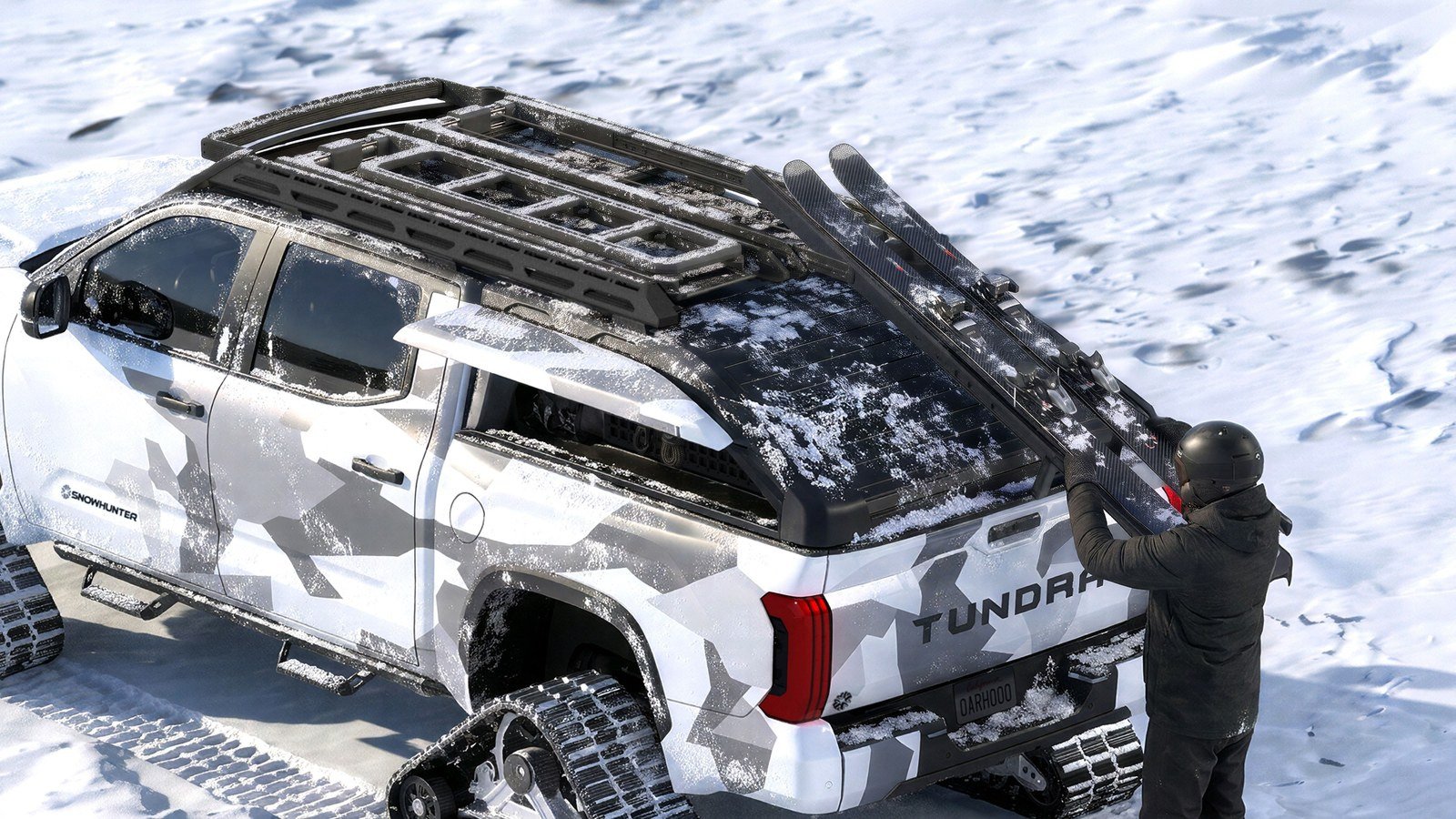 Rendering of Toyota Tundra Snowhunter TrailLift rack loading skis